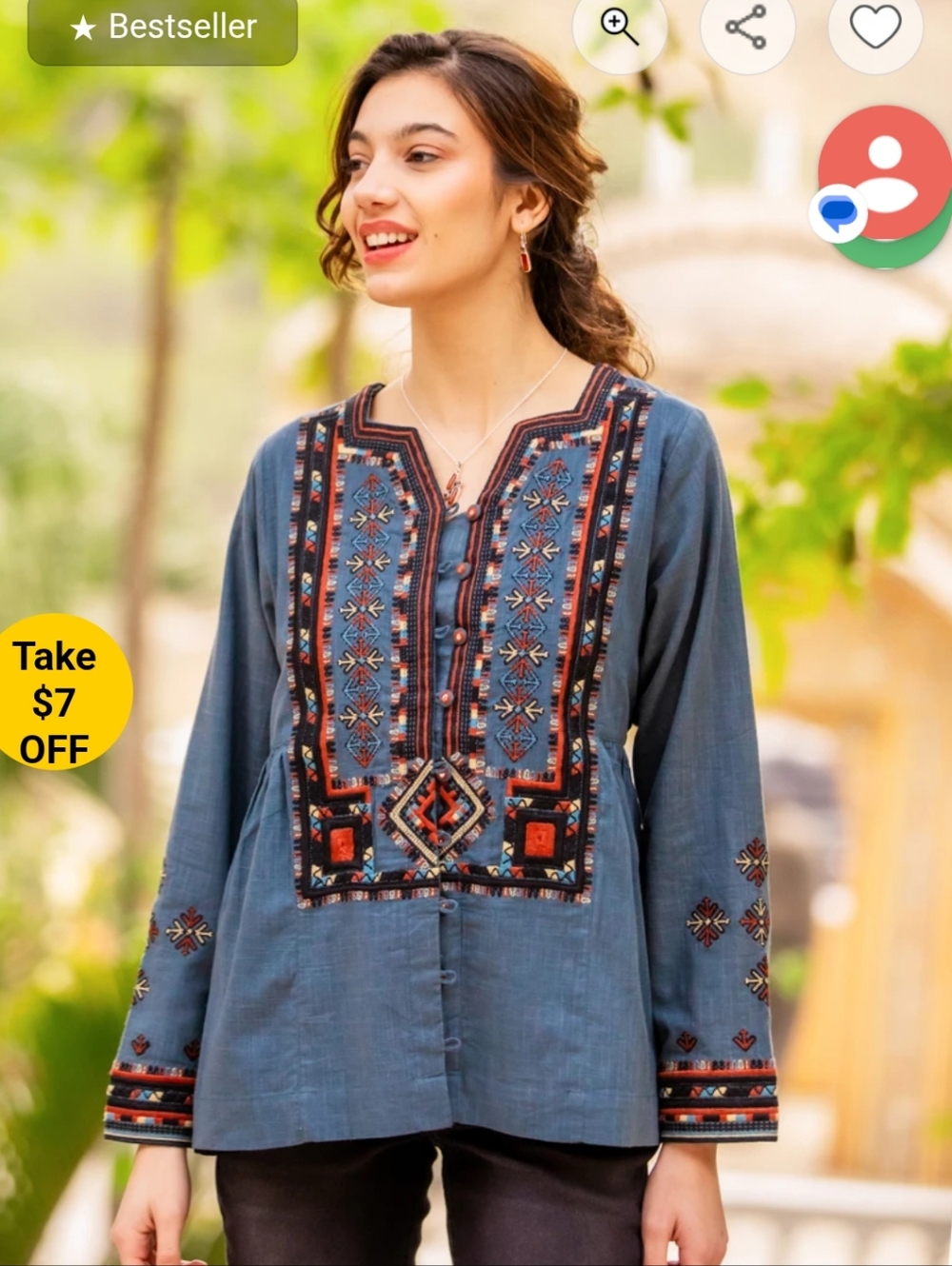Novica Embroidered Button Up Blouse - Picture 3 of 8